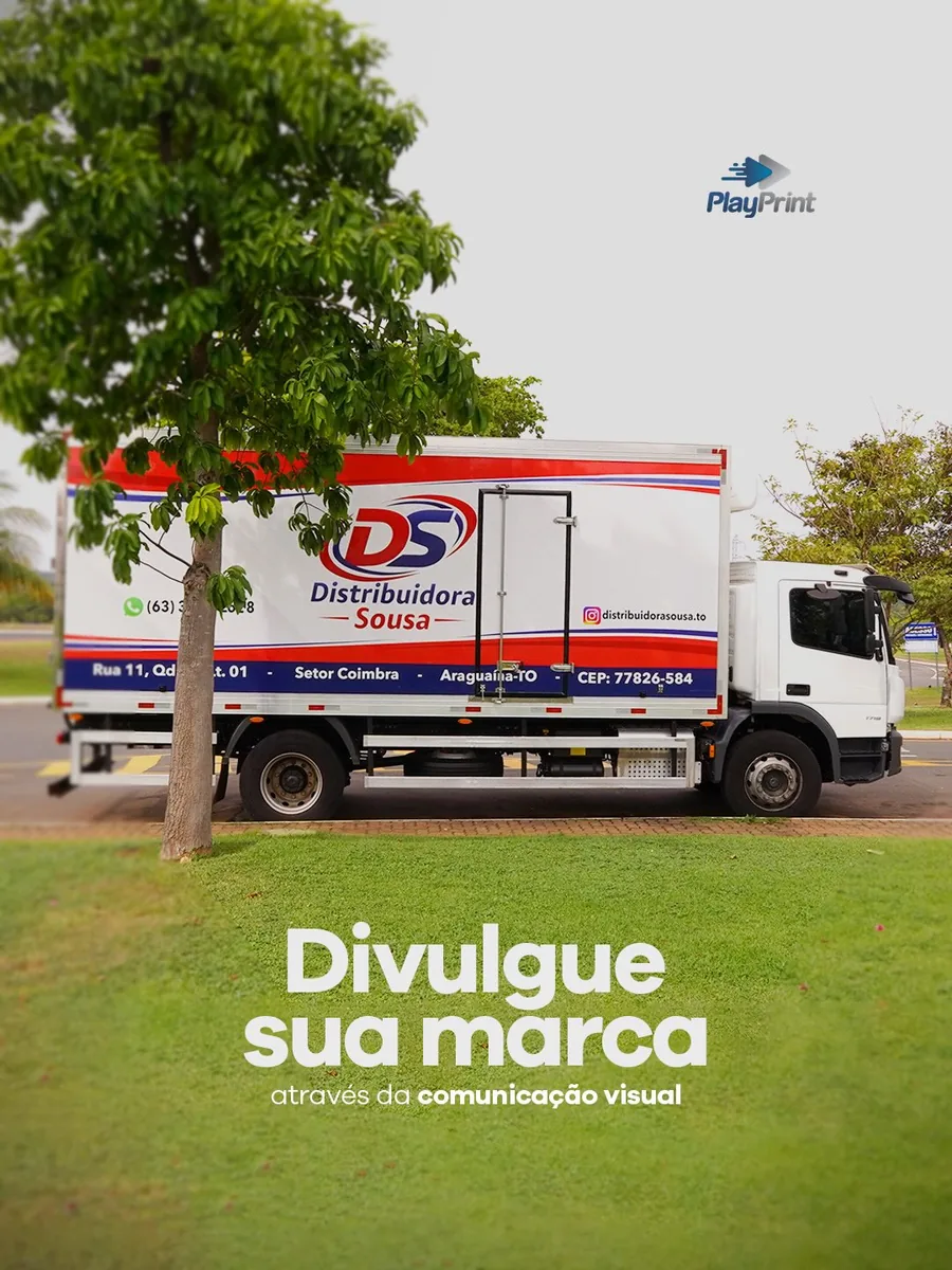 Caminhão adesivado da Distribuidora Sousa